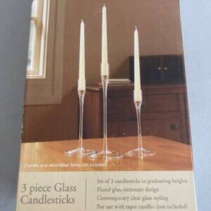 NEW OPEN BOX 3 piece glass candlesticks by home trends